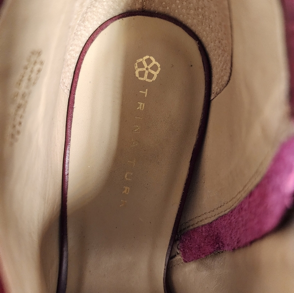 Trina Turk Los Gatos Croc Leather Heels Wine Color Zip Peep Toe 8M - Picture 6 of 11